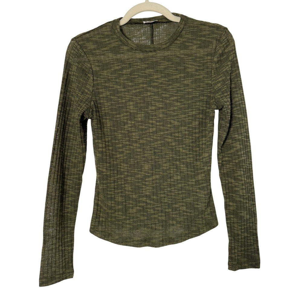 Intimately Free People Top Women Small Olive Green Ribbed Long Sleeve Crew